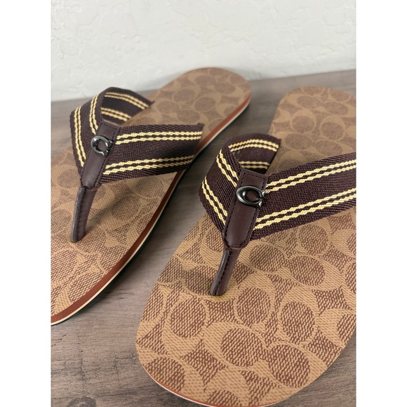 Coach Mens Sig Webbing Flip Flop Tan Signature C8896 Sandal Size 8 D main image 7